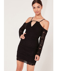 Missguided Lace Cold Shoulder Bodycon Dress Black