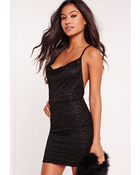 Missguided Lace Cowl Front Bodycon Dress Black