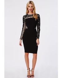 Missguided Makelesi Lace Contrast Long Sleeve Midi Dress Black