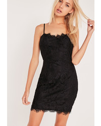 Missguided Strappy Floral Lace Bodycon Dress Black