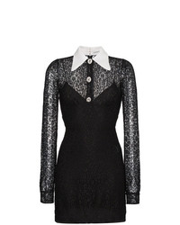 Alessandra Rich Silk Mini Lace Dress With Contrast Collar