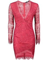 Boohoo Suvi All Over Lace Wrap Detail Bodycon Dress