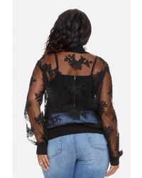 Fashion to Figure Jamie Floral Mesh Lace Bomber Jacket