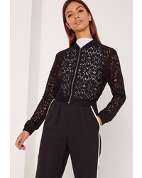 Missguided Black Lace Ribbed Detail Bomber Jacket