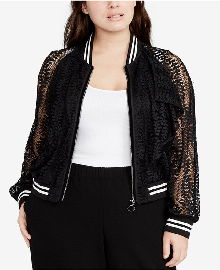 Rachel Roy Rachel Curvy Plus Size Lace Bomber Jacket, $93 | Macy's ...