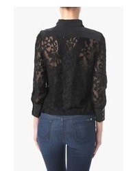 7 For All Mankind Shirred Lace Blouse In Black