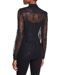 Diane von Furstenberg Mariah Long Sleeve Lace Blouse Black