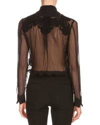 Givenchy Tuxedo Front Lace Detail Blouse Black