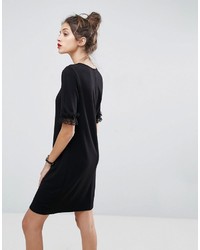 Asos T Shirt Dress In Ponte With Lace Frill Sleeve