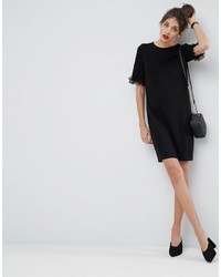 Asos T Shirt Dress In Ponte With Lace Frill Sleeve