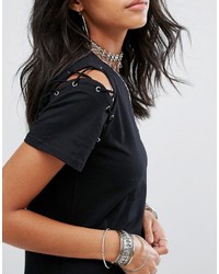 Glamorous T Shirt Dress With Lace Up Shoulder Detail