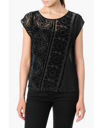 7 For All Mankind Split Back Tee In Flocked Black Lace