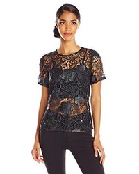 7 For All Mankind Black Soutache Lace Tee