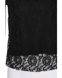 Romwe Floral Laced Sleeveless Black T Shirt