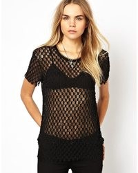 IRO Knitted Lace T Shirt With Raw Edge And Lurex Collar Black