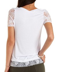 Charlotte Russe Lace Trim V Neck Tee