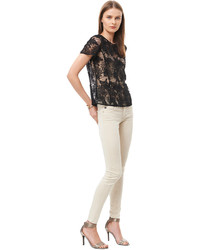 Rebecca Taylor Short Sleeve Floral Lace Tee