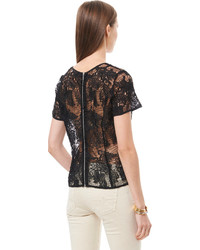 Rebecca Taylor Short Sleeve Floral Lace Tee