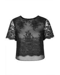 Topshop Short Sleeve Lace Overlay Tee 100% Polyamide Hand Wash Cold