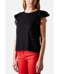 Topshop Lace Overlay Scalloped Tee Black 10