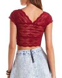 Charlotte Russe Cap Sleeve Scalloped Lace Crop Top