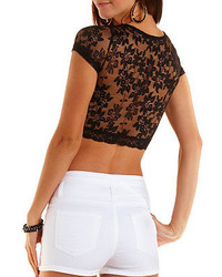 Charlotte Russe Short Sleeve Lace Crop Top