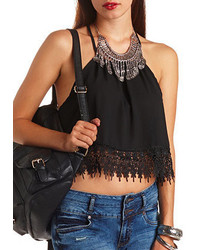 Charlotte Russe Lace Trimmed High Low Halter Crop Top