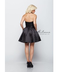 Milano Formals Lace Crop Top Black Cocktail Dress E2061