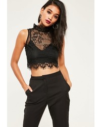 Missguided Black Lace High Neck Crop Top