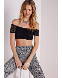 Missguided Lace Bardot Crop Top Black