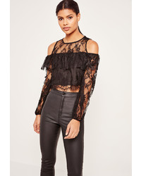 Missguided Lace Overlay Crop Top Black