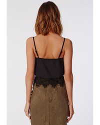 Missguided Square Neck Eyelash Lace Cami Top Black