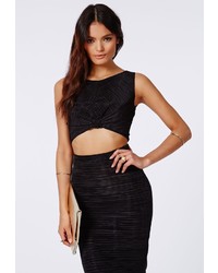 Missguided Suza Pleated Knot Front Crop Top Black