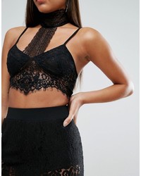 Naanaa High Neck Crop Top In Lace With Choker Detail
