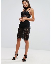 Naanaa High Neck Crop Top In Lace With Choker Detail