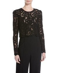 A.L.C. Talia Long Sleeve Jewel Neck Cropped Lace Top