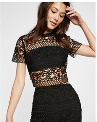 Express Trellis Lace Short Sleeve Cropped Top
