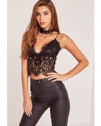 Missguided Black Choker Neck Corded Lace Crop Top