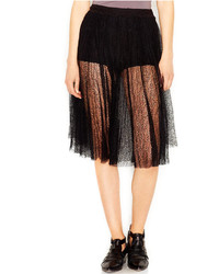 Free People Champagne Sheer Lace Overlay Midi Culotte Skirt