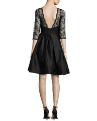 Monique Lhuillier 34 Sleeve Lace Bodice Full Skirt Short Dress Black
