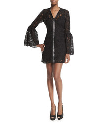 MCQ Alexander Ueen Long Sleeve Lace Zip Front Mini Dress Black