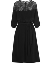 Vanessa Seward Calais Lace Paneled Silk Dress Black