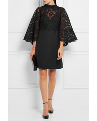 Valentino Cape Back Corded Lace And Wool Blend Mini Dress Black
