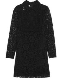Valentino Corded Lace And Beaded Tulle Mini Dress Black