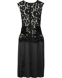 Marc Jacobs Corded Lace And Pleated Silk Satin Dress Black