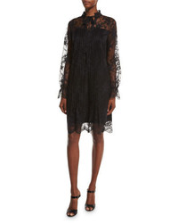 Elie Tahari Dara Long Sleeve Lace Overlay Dress Black