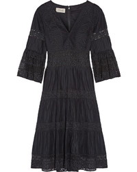 Temperley London Desdemona Pleated Cotton Voile And Guipure Lace Dress Black