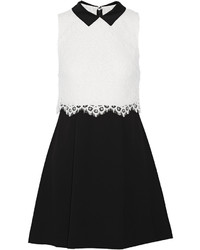 Alice + Olivia Desra Corded Lace And Crepe Mini Dress Black
