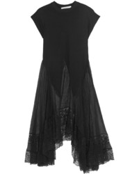 Givenchy Dress In Black Jersey And Lace Trimmed Silk Georgette