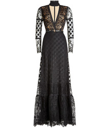 Elie Saab Floor Length Lace Dress With Belt